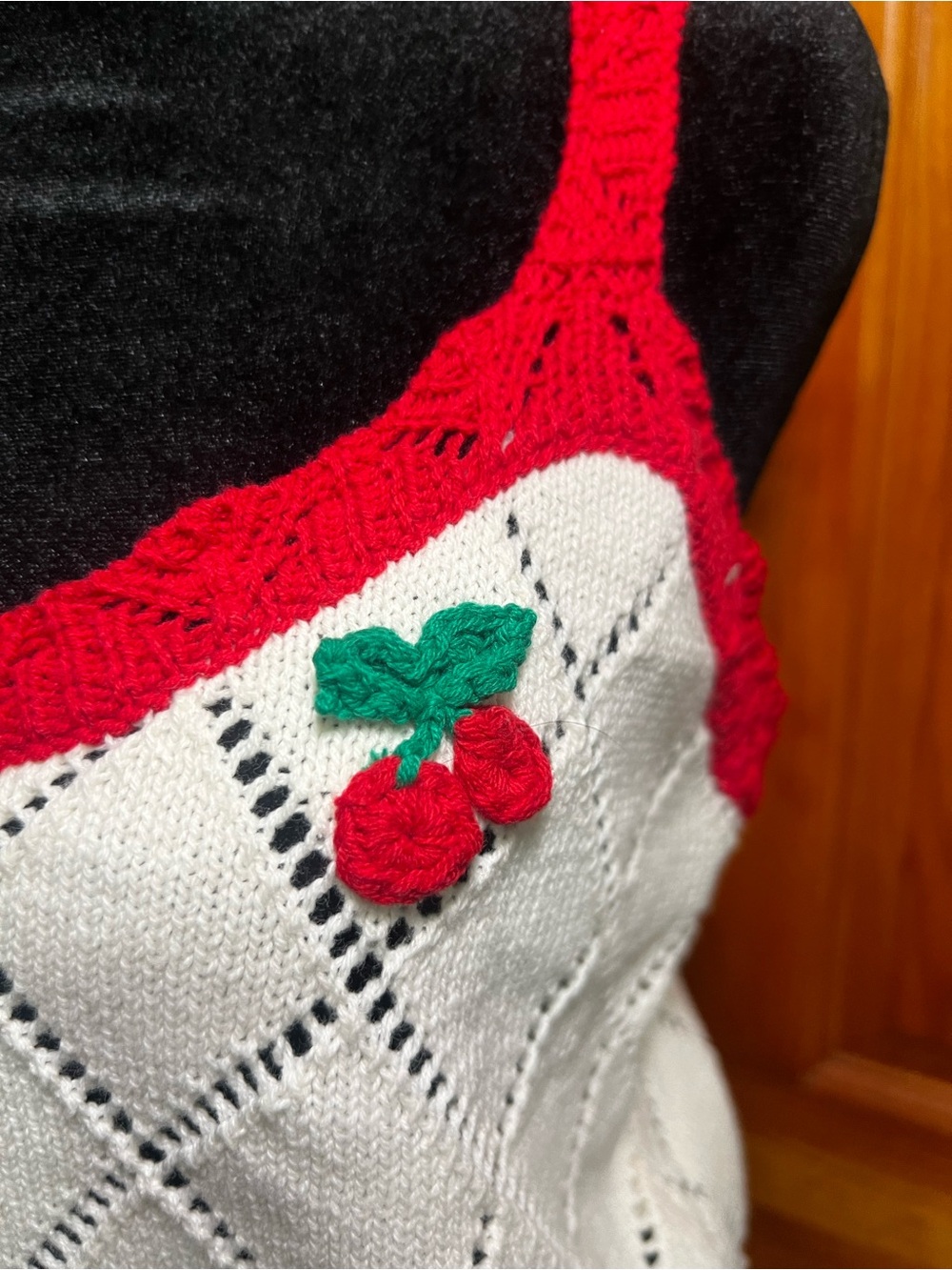 Sugarlips White Knit Cherry Appliqué Tank Top with Red Trim - Picture 3 of 5